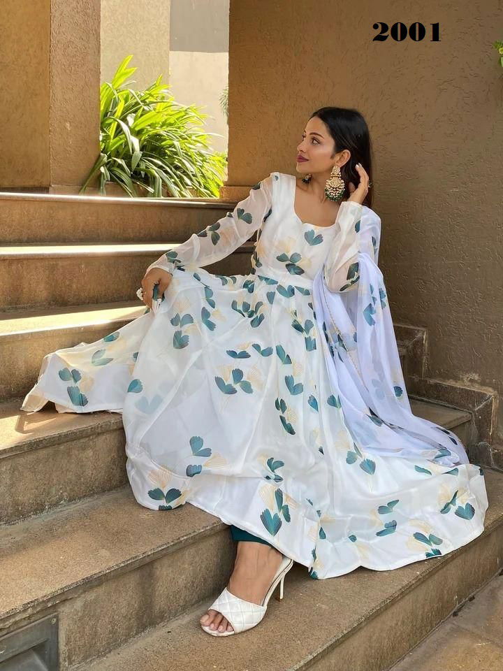 Gangour Nx Fox Georgette Maxi Gown Dupatta Dress Catalog